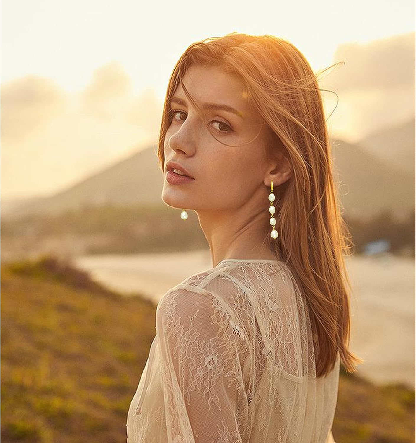 Long Pearl Earrings for Women 14K Gold Plated Sterling Silver Baroque Pearl Dangle Drop Earrings With Elegant Hook - Image 2