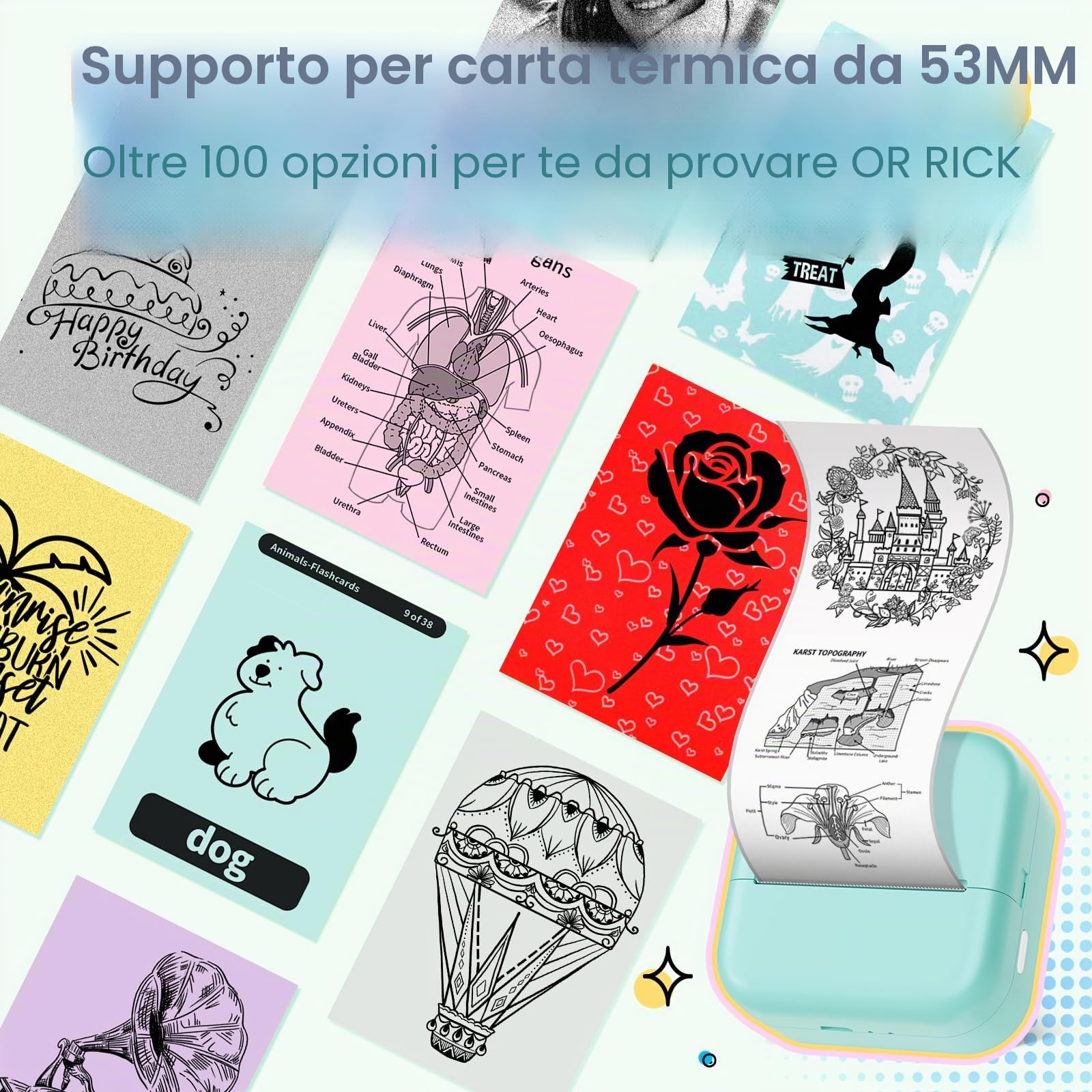 Mini Stampante Termica Portatile M02X Bluetooth per Grafici, Appunti, Etichette, Verde