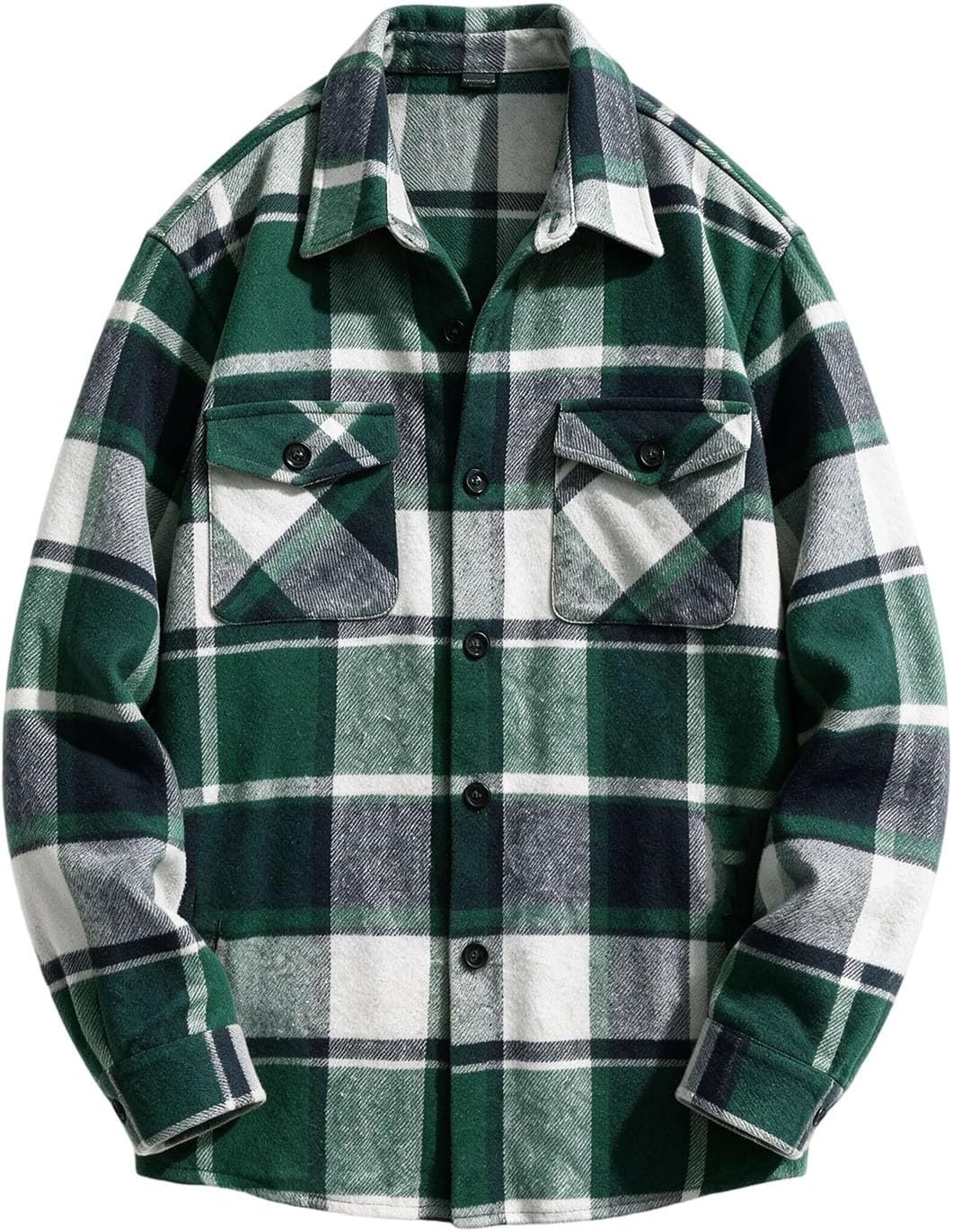 Men's Plaid Flannel Shirt Jacket, Button Down, Warm Winter Coat.