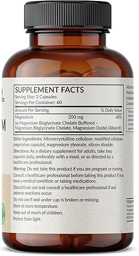 Miniatura 2 de Futurebiotics Glicinato de magnesio 200 mg por porción quelado para una alta absorción, suave para el estómago, sin OMG, 120 cápsulas vegetarianas