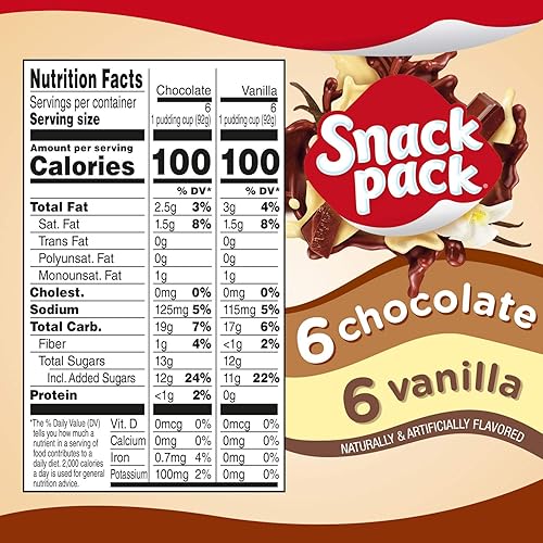 Vista 2 de Snack Pack Paquete familiar de tazas de pudín con sabor a chocolate y vainilla, 12 tazas de pudín