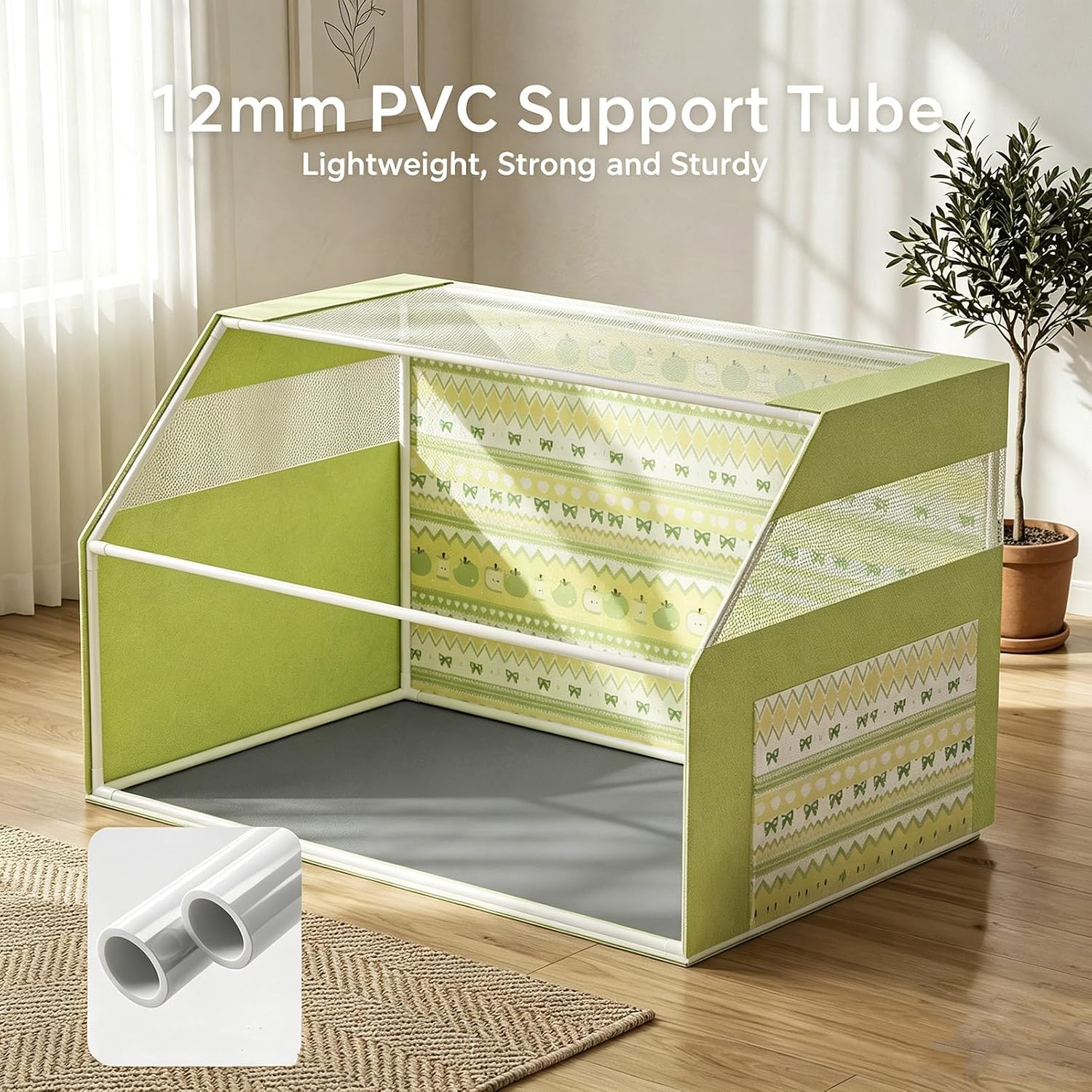 Portable Cat Playpen with 5-Sided Mesh, Foldable Pet Tent for Cats Dogs Kittens, Dog Playpen Breathable Cat House for Whelping, Recovery, Travel, Indoor & Outdoor (Green,XXL：43.3 × 33.5 × 23.6in)