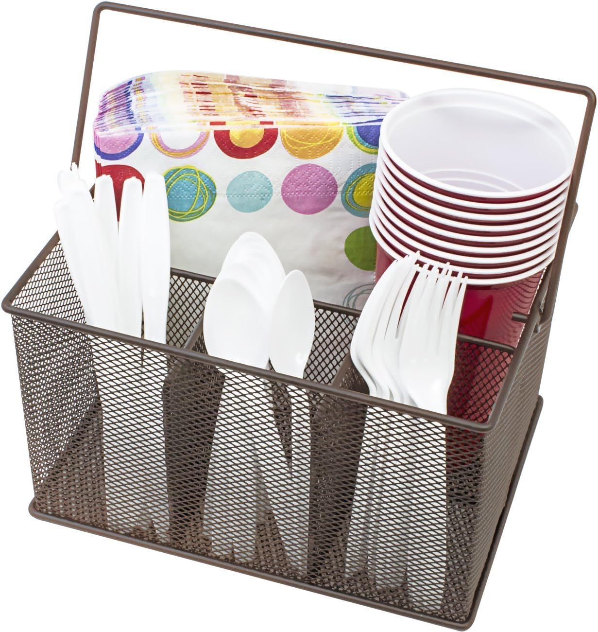 Sorbus® Utensil Caddy — Silverware, Napkin Holder, and Condiment Organizer — Multi-Purpose Steel Mesh Caddy—Ideal for Kitchen, Dining, Entertaining, Tailgating, Picnics, and much more (Bronze)