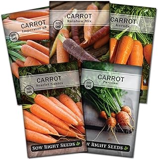 Sow Right Seeds - Carrot Seed Collection for Planting - Rainbow, Nantes, Imperator, Parisian, and Kuroda Varieties - Non-G...