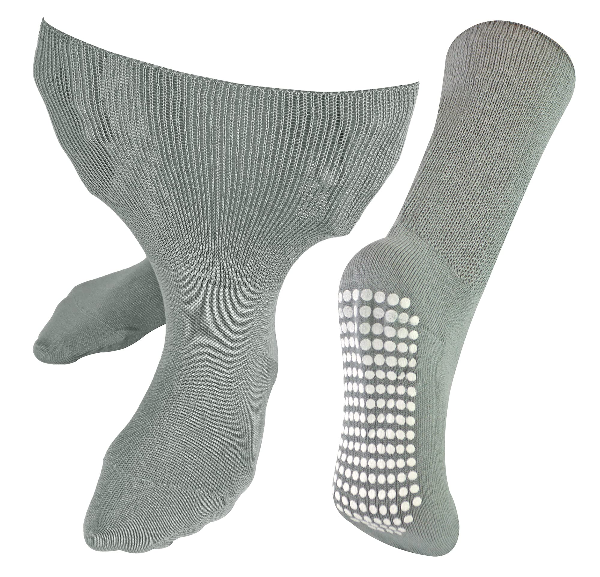 Dr.socks Men's Grey Extra Wide Oedema Socks With Non Slip Grips & Ladies | Bamboo Slipper Socks With Grippers For Swollen Legs Ankles & Feet (4-7, )