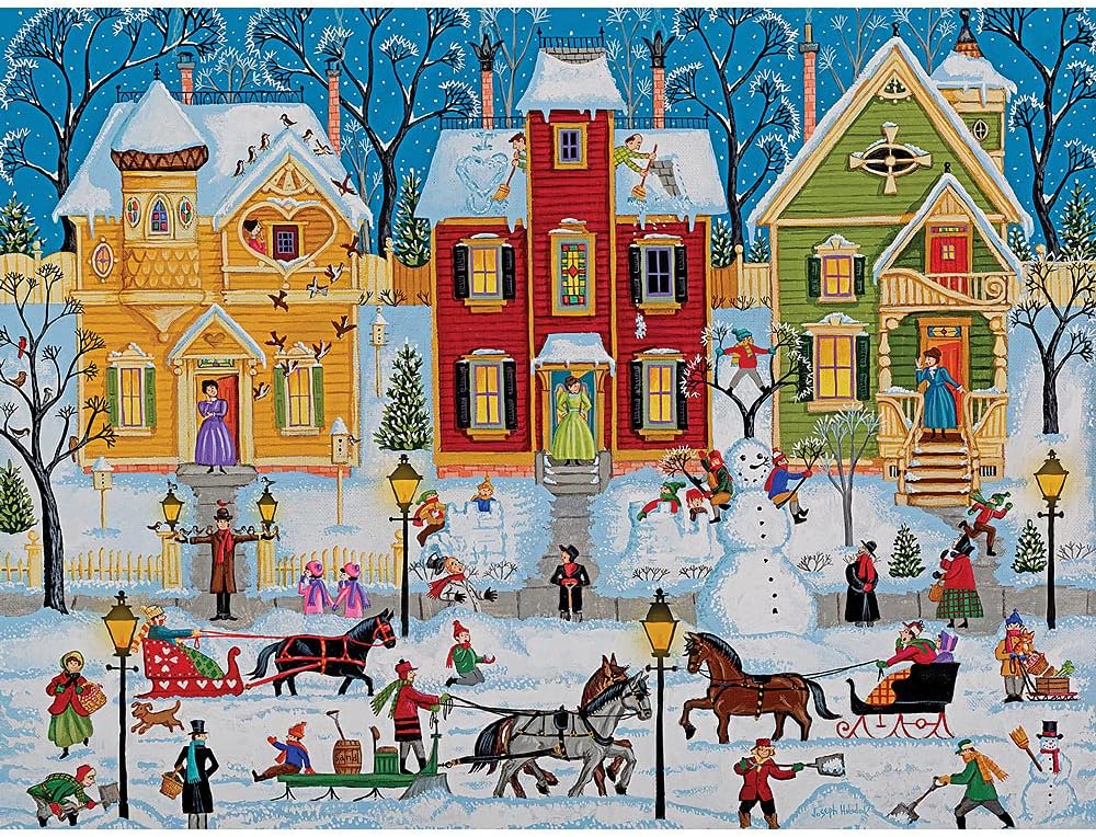 Bits and Pieces – 1000 Piece Jigsaw Puzzle for Adults – After The Snow Has Fallen - Winter Holiday Town Horse Sleigh Children Snowmen Season Jigsaw Puzzle by Artist Joseph Holodook