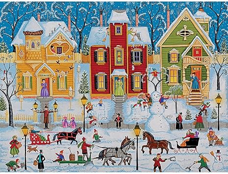 Bits and Pieces 1000 Piece Jigsaw Puzzle for Adults After The Snow Has Fallen - Winter Holiday Town Horse Sleigh Children Snowmen Season Jigsaw Puzzle by Artist Joseph Holodook