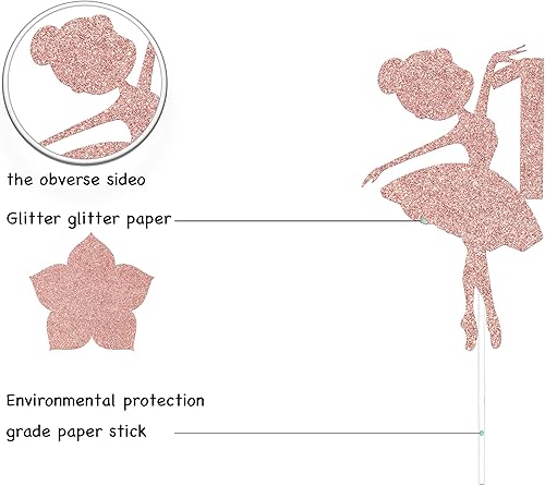 Miniatura 9 de Decoración para pastel de 2 cumpleaños de bailarina, decoración de pastel de cumpleaños de 2 cumpleaños, adorables suministros de decoración de