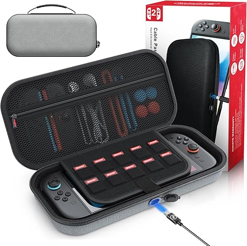 Auarte [Charge Inside] Switch 2 Carrying Case for Nintendo Switch 2 Console 2025 / Switch Original/Switch OLED, Slim Travel Carry Case for Nintendo Switch 2 Accessories with 10 Game Card Storage (Grey)