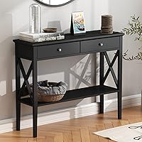 ChooChoo Narrow Console Table with 2 Drawers & Storage Shelf - Black Wood Accent Entryway Sofa Table for Hallway Living Room