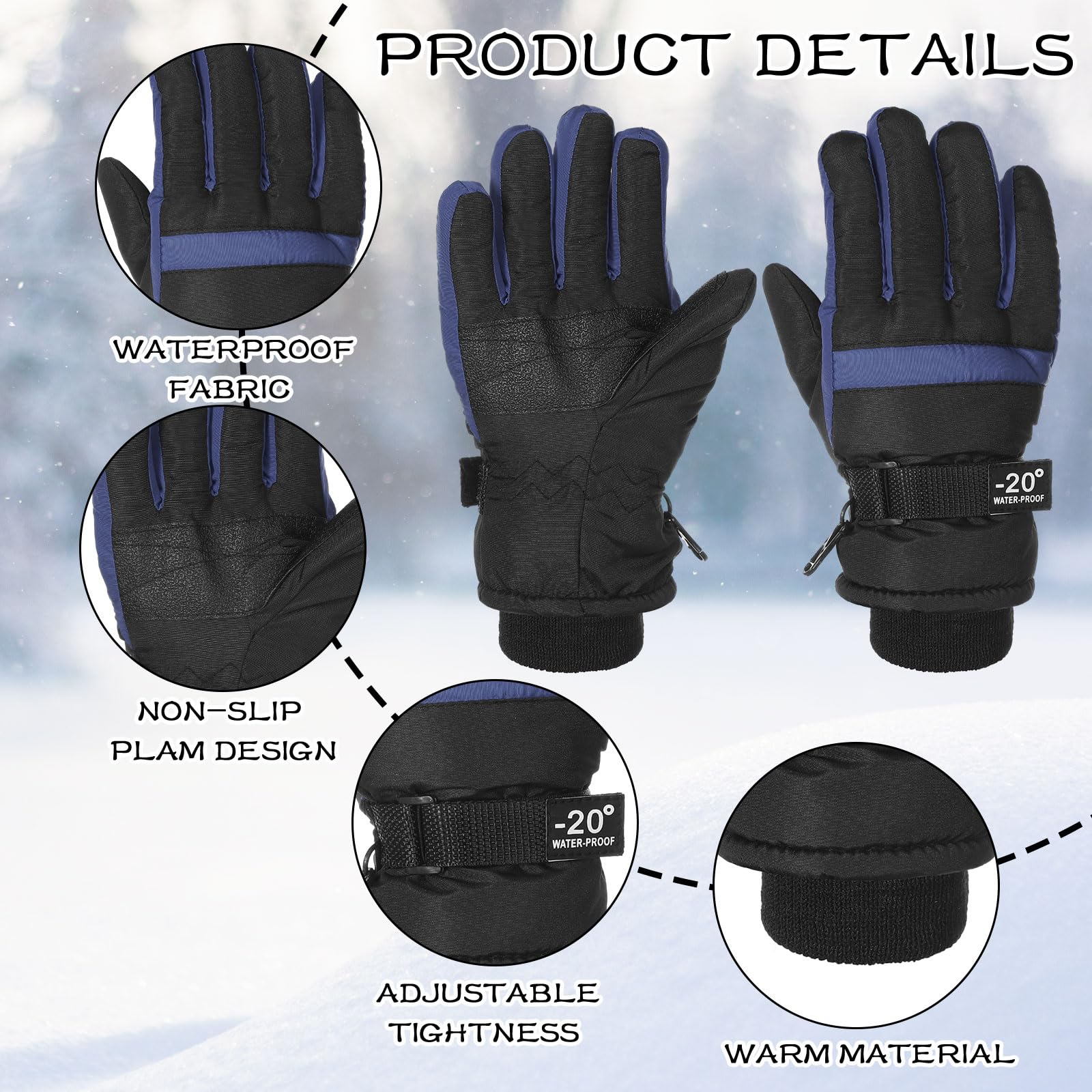 Bencailor 6 Paar Kinder Winter Handschuhe Wasserdichte Kinder Ski Handschuhe Winddichte Warme Schnee Handschuhe für Kinder Jungen Mädchen