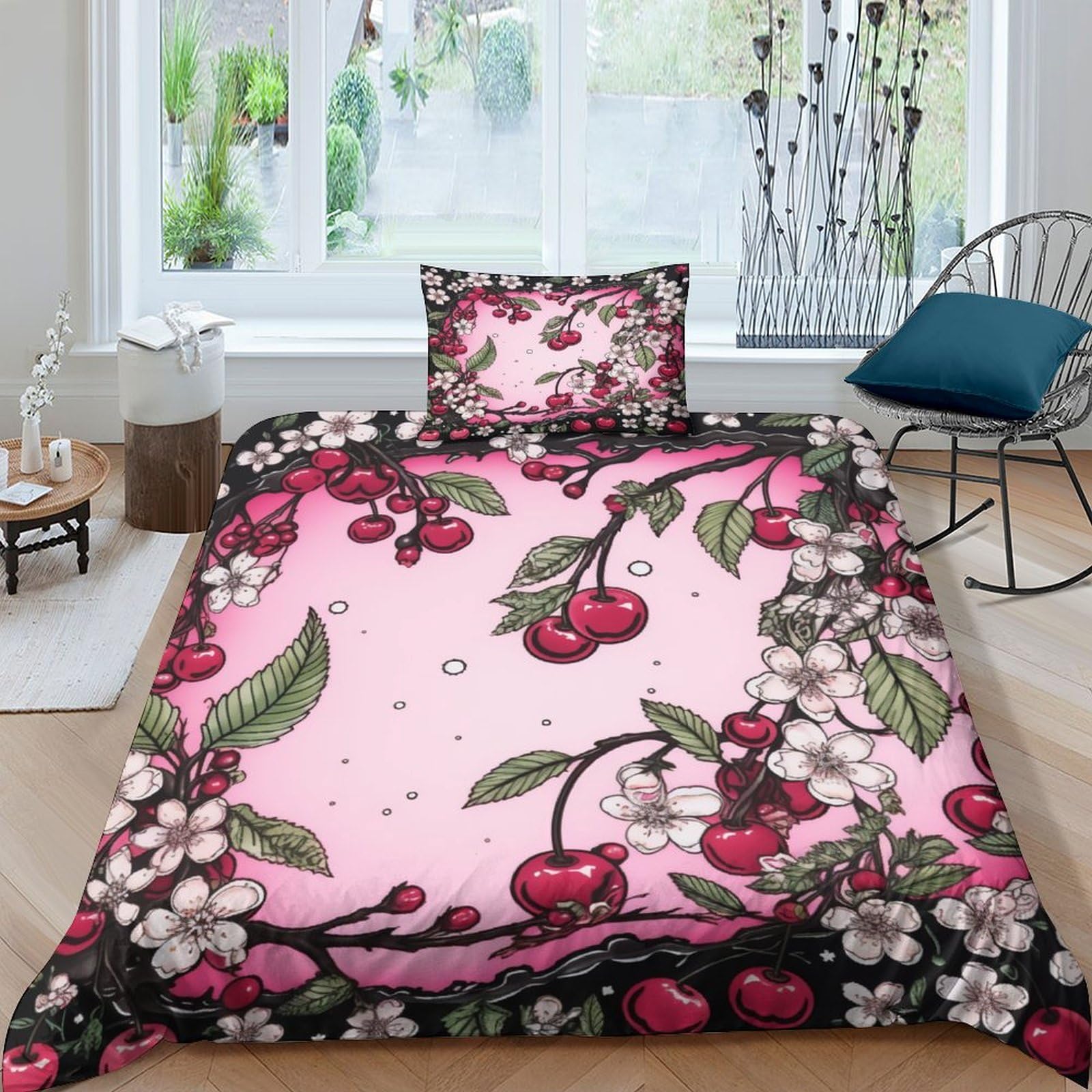 Funda nórdica de sakura rosa antialérgica con cremallera para un descanso infantil sin arrugas