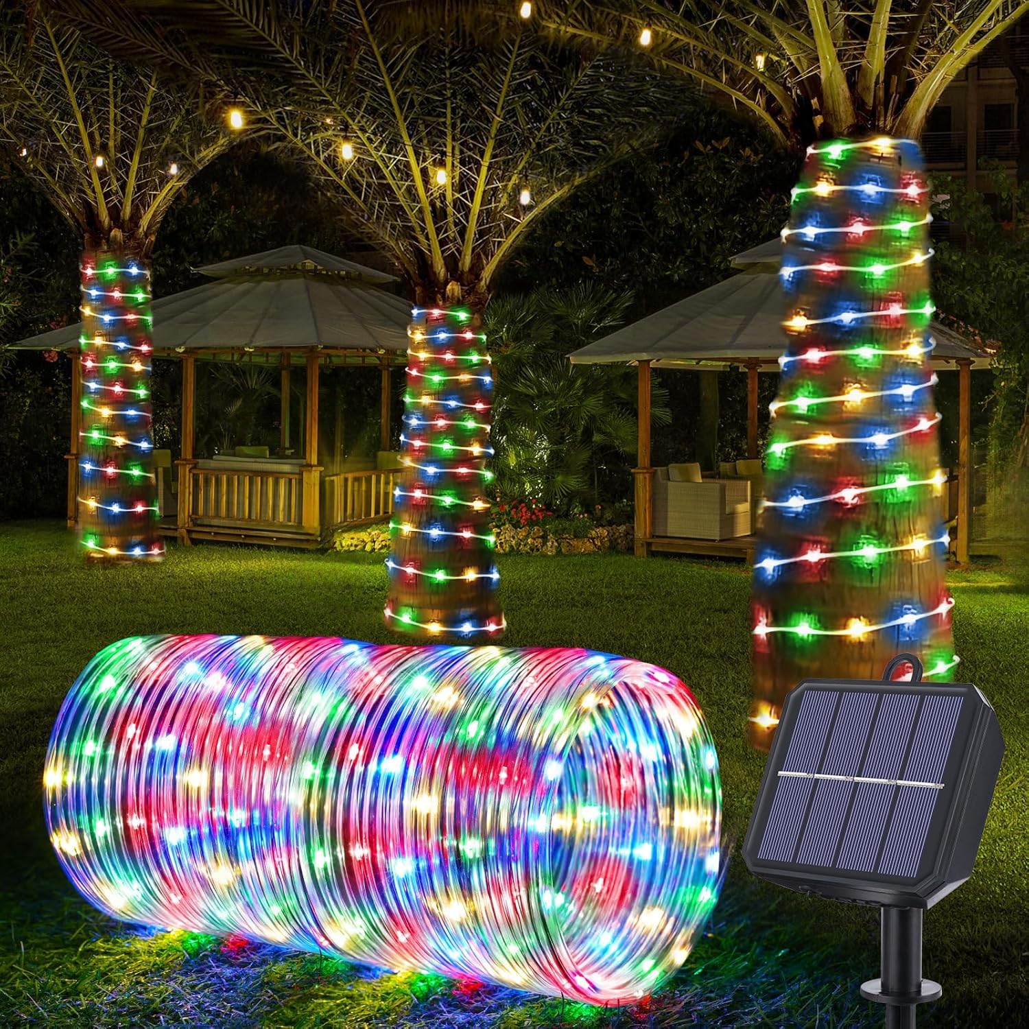 Mixtooltoys Trampoline Accessories 200 LED Trampoline String Lights, 66ft IP 65 Waterproof Solar Tube Lights Outdoor, 8 Modes Solar Rope Light for Garden Yard Ladder Slide Tent Camp (Multicolor)