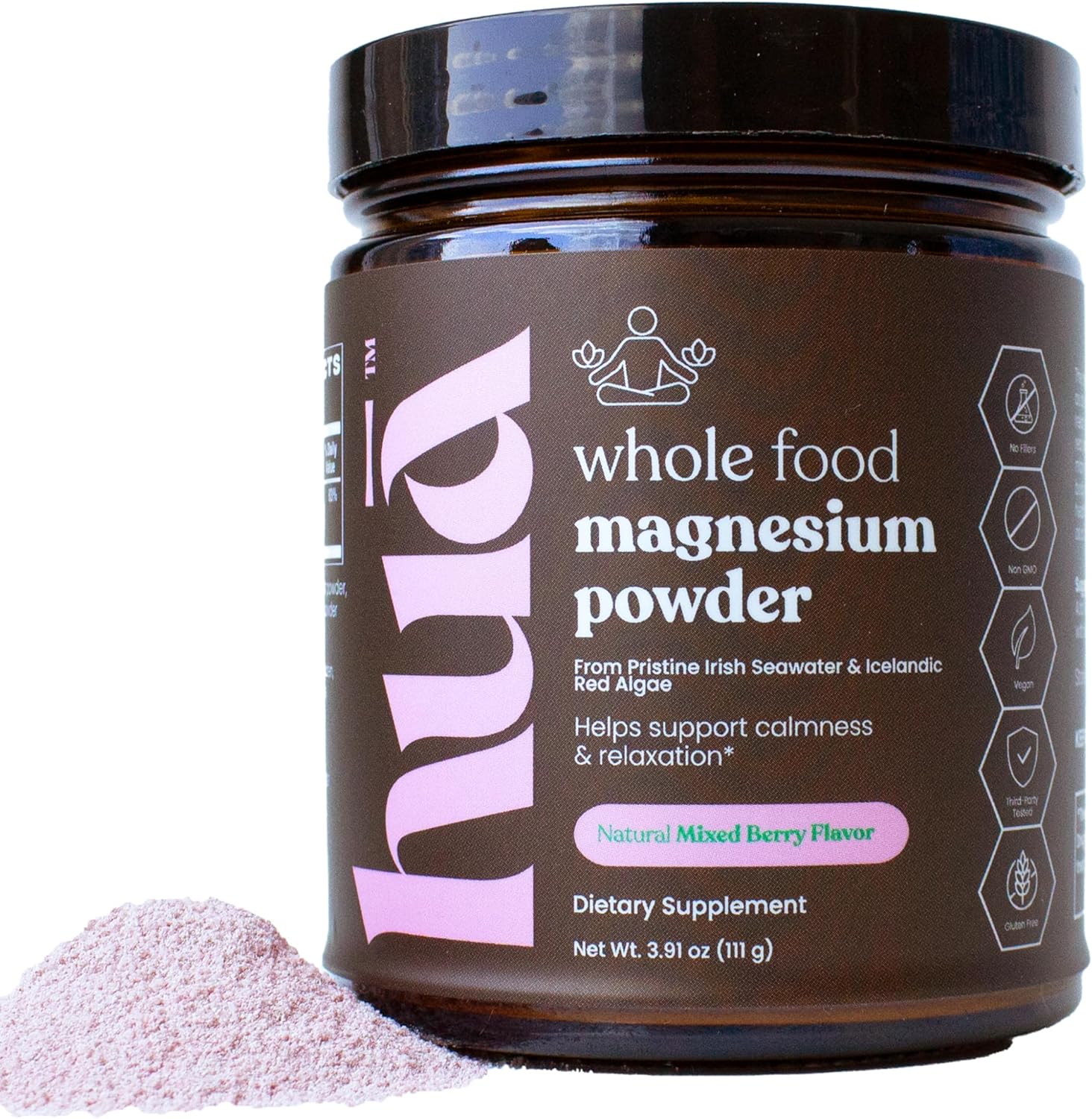Whole Food Magnesium Powder (30 Servings) | from Ocean Sea Water & Icelandic Red Algae | Helps Sleep, Brain Function & Heart Health | Mixed Berry Flavor