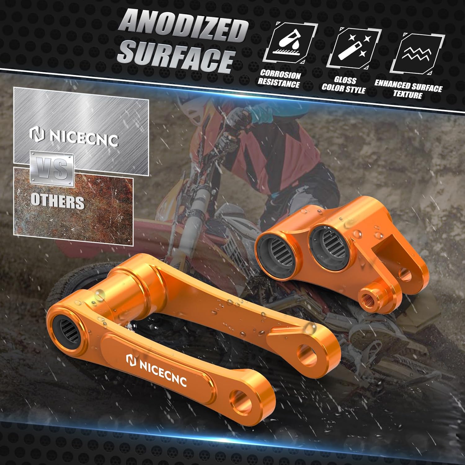 NICECNC Orange 2" Lowering Link Kit Compatible with 690 Enduro/SMC/R 2019 2020 2021 2022 2023 2024, Compatible with Husqvarna 701 Enduro/Supermoto 2016-2024, See Fit