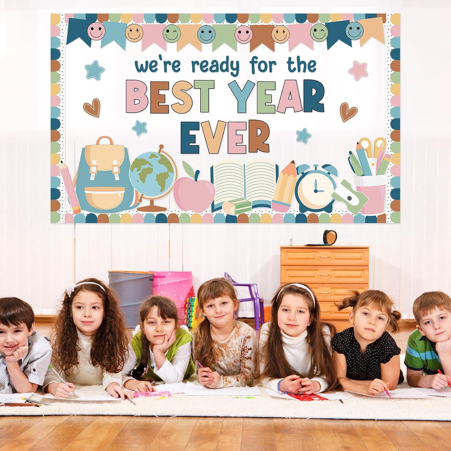 Boho Back to School Theme Bulletin Board Set Positive Stationery Heart Star Bulletin Board Classroom Decorations Ready for The Best Year Ever Cutouts for Inspirational First Day of School Wall Decor image 5