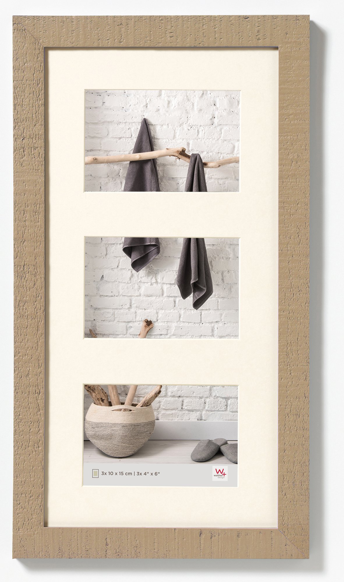 walther design Bilderrahmen beige 3x 10x15 cm Galerie mit Passepartout, Home Holzrahmen HO315C