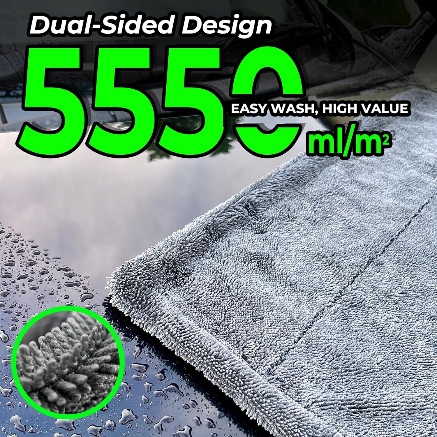 SHSCLY Dual-Sided Microfiber Car Drying Towel – Professional Control, Streak-Free Finish, No Dragging or Heavy Feel, Safe for Paint, Glass & Coatings (26.8" × 32.3")