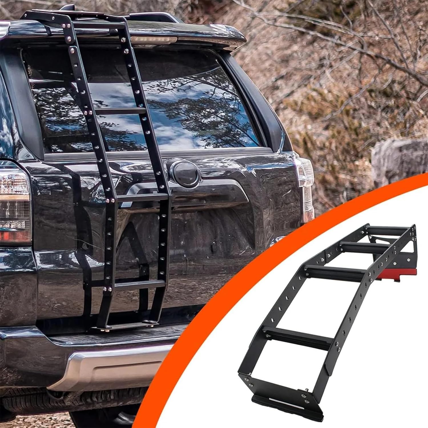 Car Tailgate Ladder Steel Ladder with Steps Black Rear Door Ladder Compatible for 4Runner 2010-2020