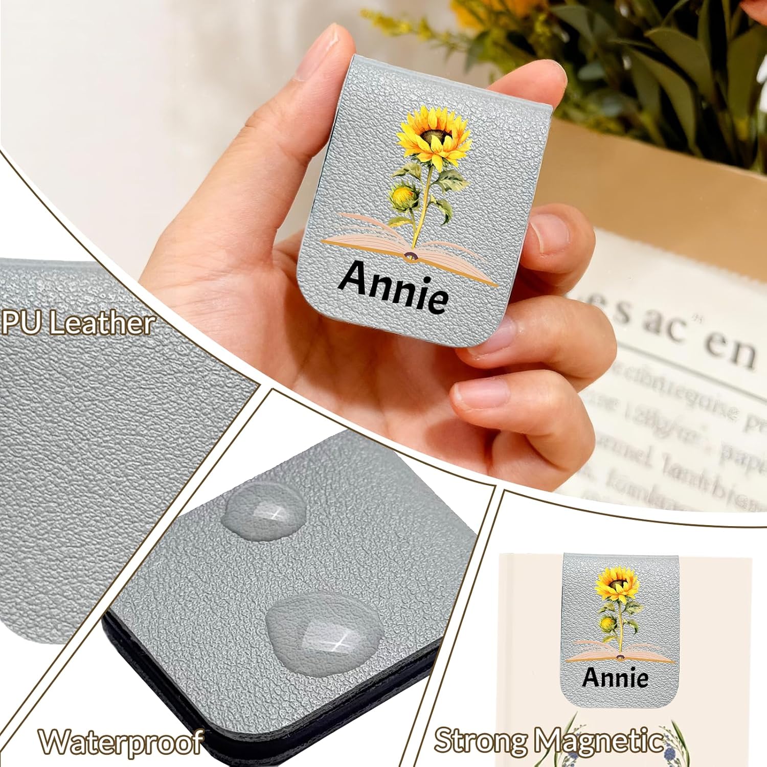 HJX Personalized Magnetic Leather Bookmark for Women - Custom Birth Flower & Name Bookmarks for Book Lovers Reading, Bookish Gifts (Colorful Birth Flowers) - Image 6