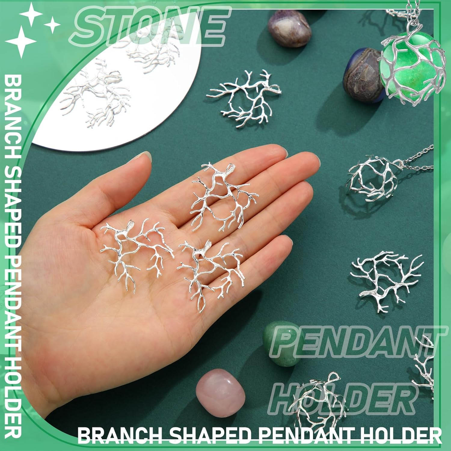 Hicarer 20 Pcs Pendant Trays for Jewelry Making Branch Shape Metal Claw Cage Pendant Holder Crystal Cage Necklace Open Bezels for DIY Necklace Jewelry Making Supplies - Image 7