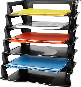 Rubbermaid Regeneration Letter Tray, Six Tier, Plastic, Black 86028