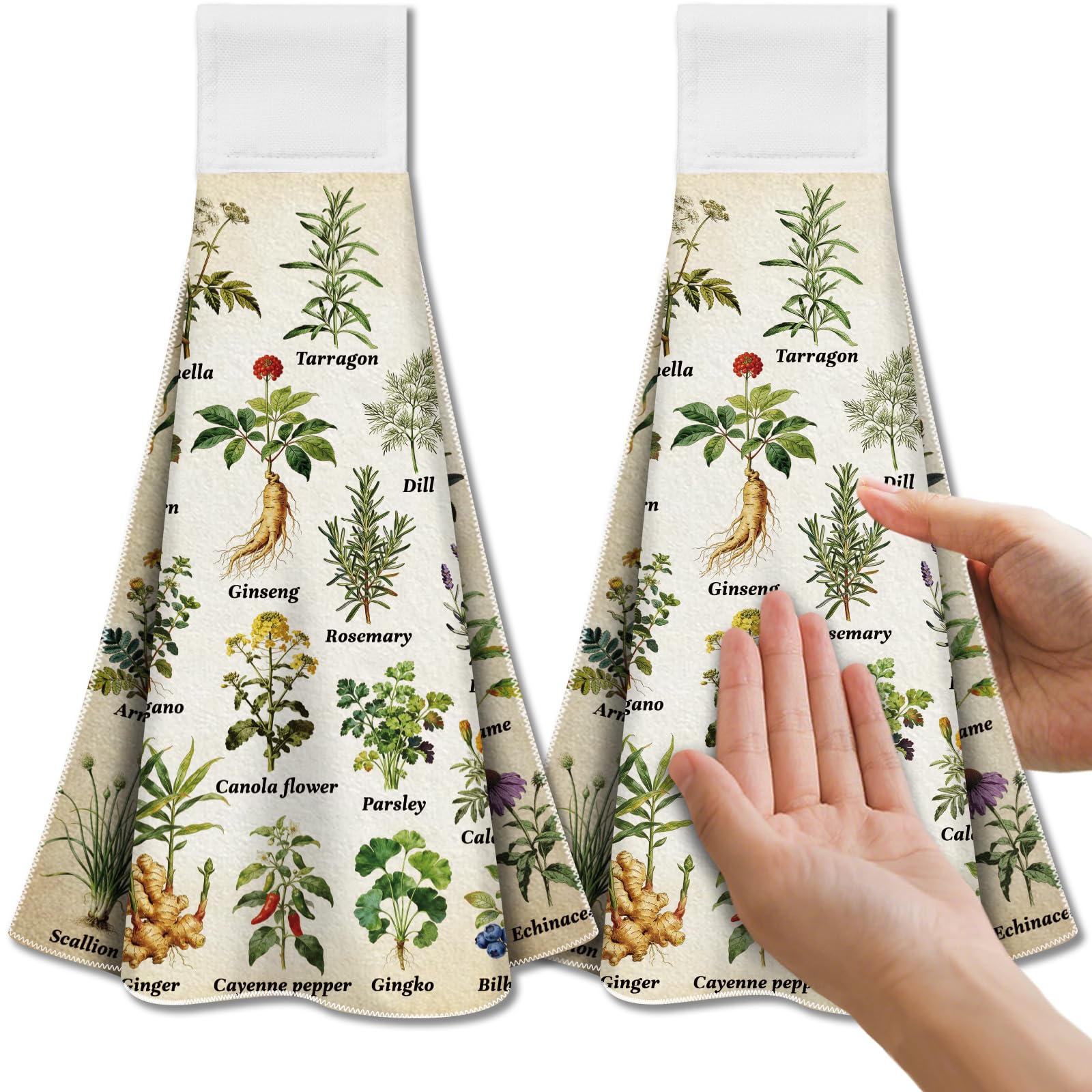 CUTHOLLOW 2 Pcs Herb and Vegetable Hanging Kitchen Towels with Loop
