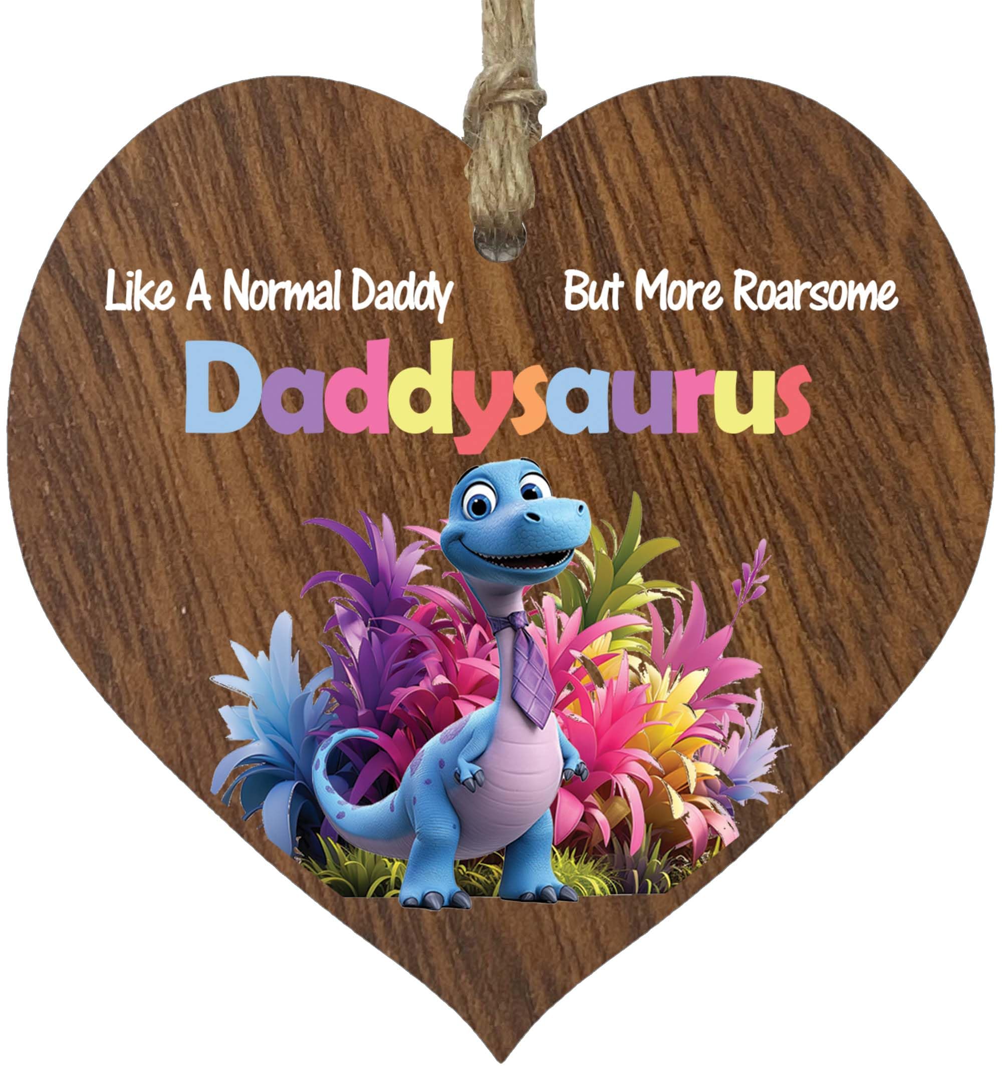 Daddy Gifts - Roarsome Daddysaurus Wooden Heart Plaque - Happy Birthday Gifts for Daddy from Son Daughter, Dinosaur Father's Day Presents, Dark Wood Sign Keepsake