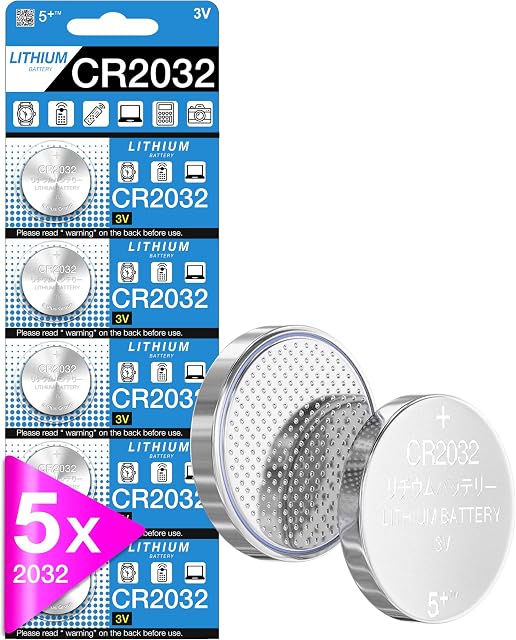 5Plus Group 5 Pcs 2032 CR2032 DL2032 ECR2032 3V Lithium Coin Cell Batteries Suitable For Keyfobs, Scales, Wearables And Other Devices
