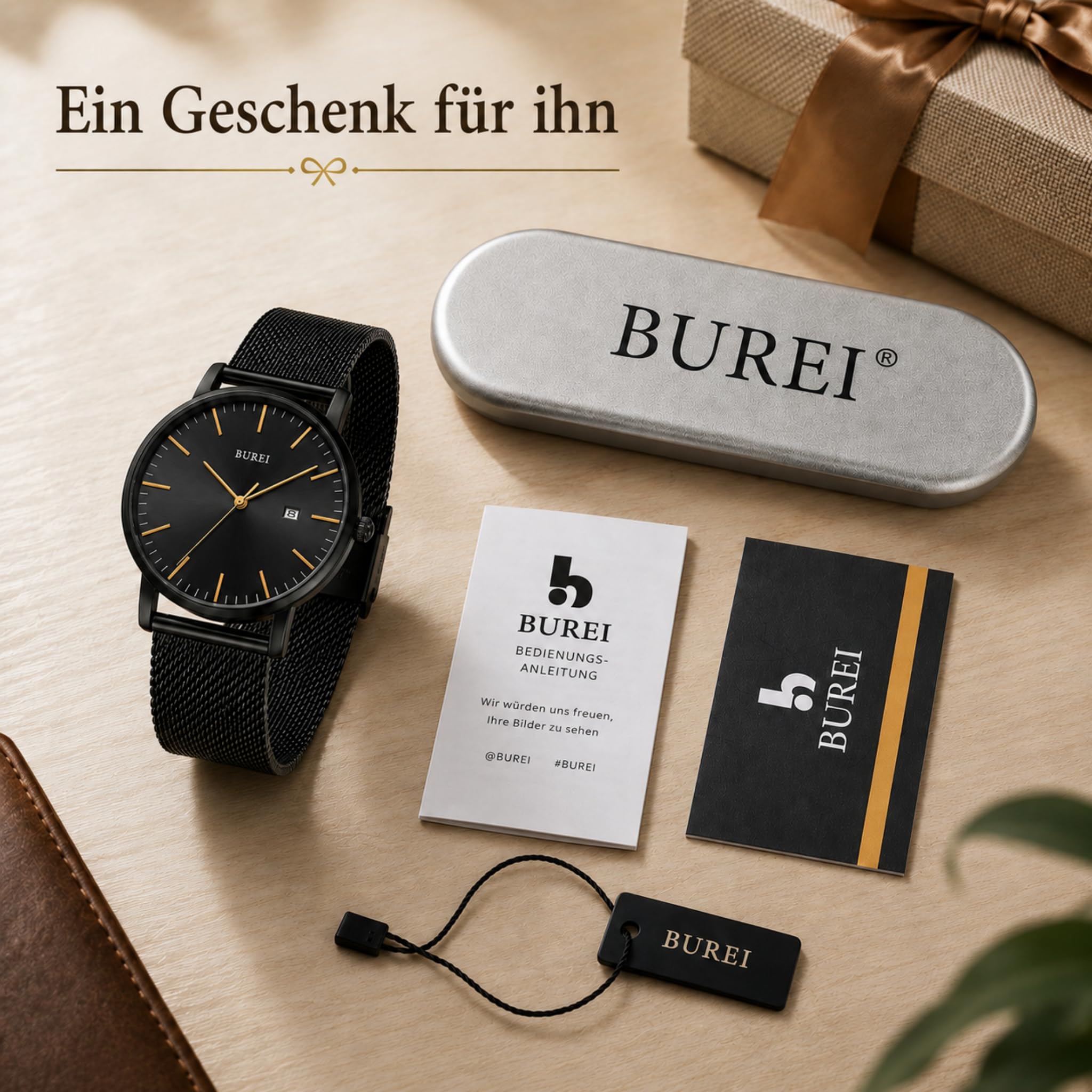 BUREI Herren Uhren Ultra Dünne Minimalistische Quarzuhr mit Datumsanzeige für Damen und Herren Classic Design