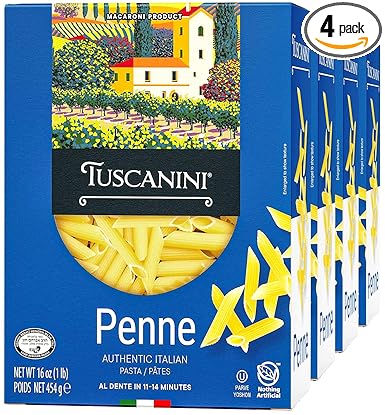 Tuscanini Authentic Italian Penne Pasta 16oz (4 Pack) Made with Premium Durum Wheat, Done in 11-14 Minutes