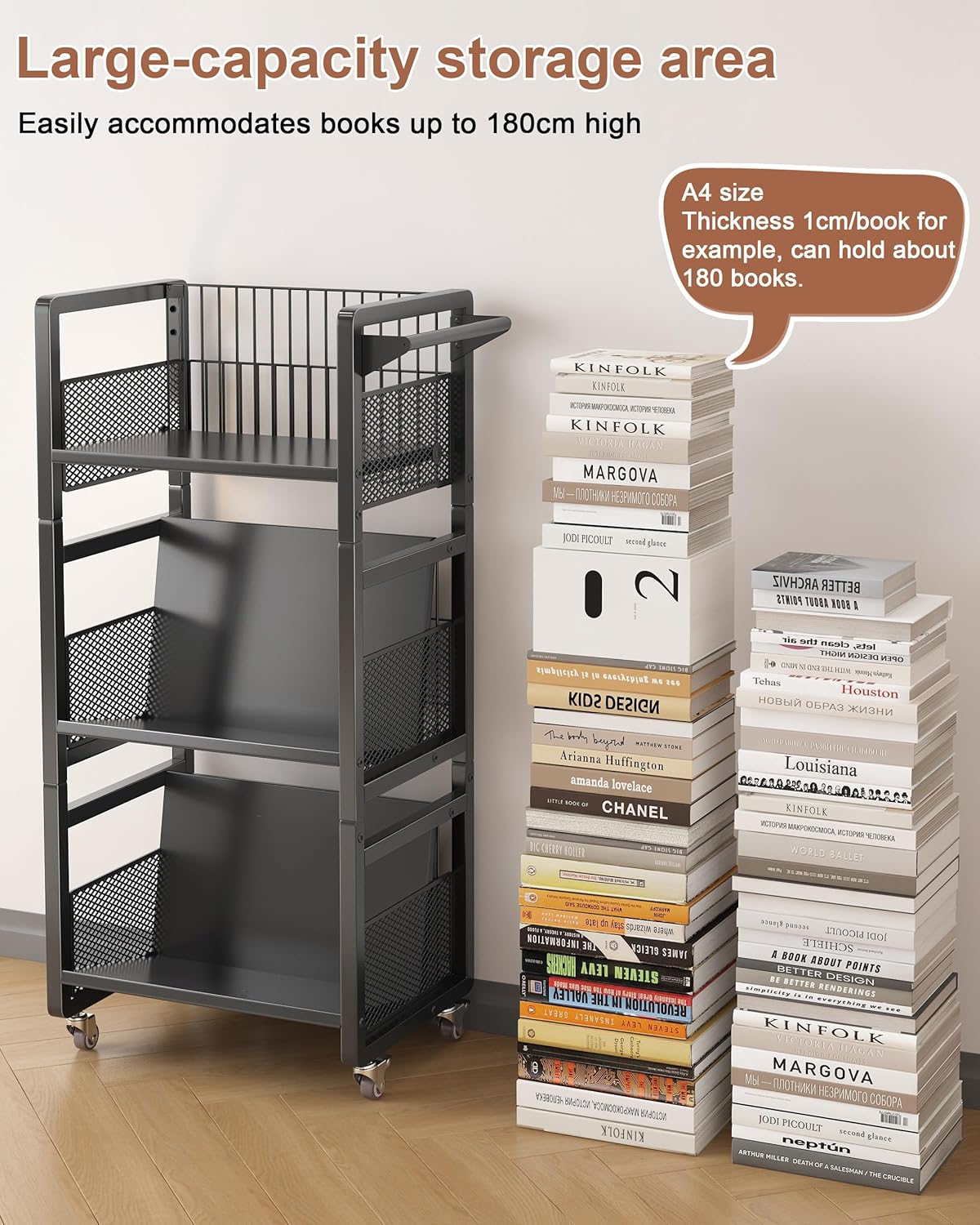 UMDONX Book Cart Heavy Duty Double-Sided with Silent Wheels & 3 Magnetic Book Supports Rolling Bookshelf Library Book Truck for Home, Office, or School