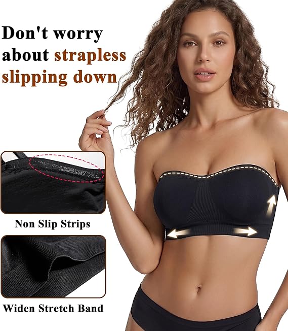 YALUXE Womens Strapless Bra No Underwire Padded Wireless Supportive Top