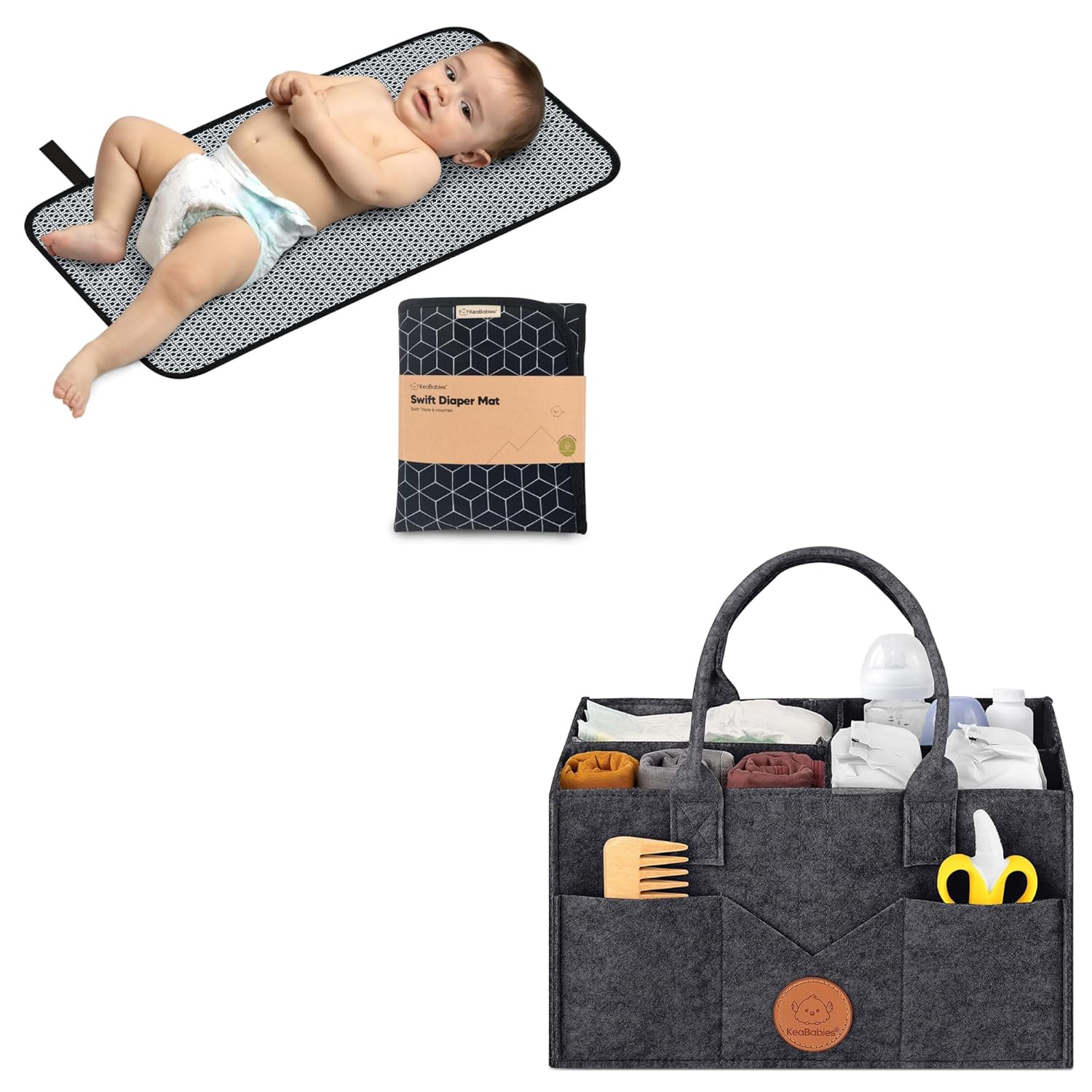 KeaBabies Portable Diaper Changing Pad and Baby Diaper