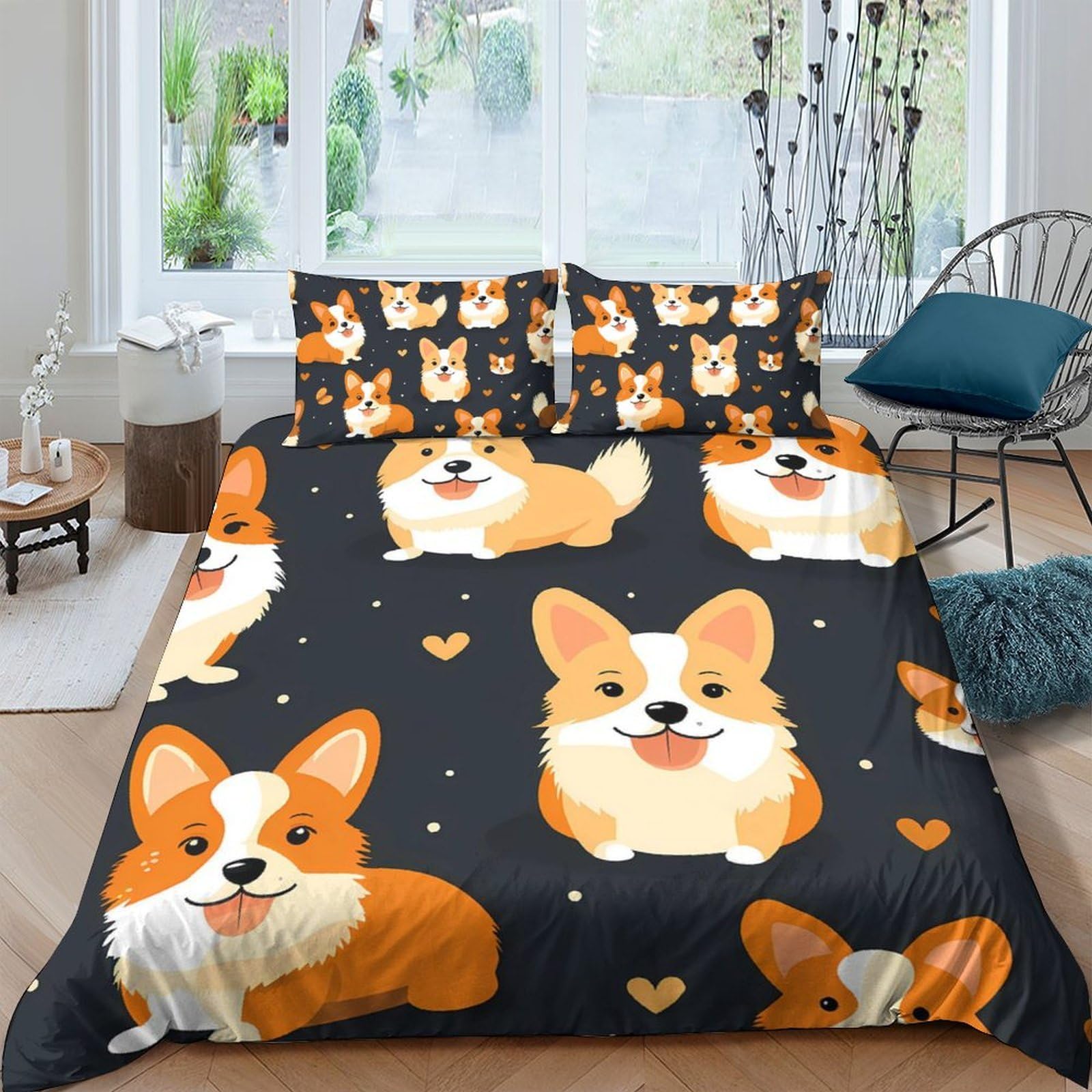 Ctjqhvkz Style-5 3D Printed Corgi Dog Pattern Fitted Sheet Microfiber Anti-Slip Bed Cover For Bedroom Guest Room Decor Single（135X200cm）