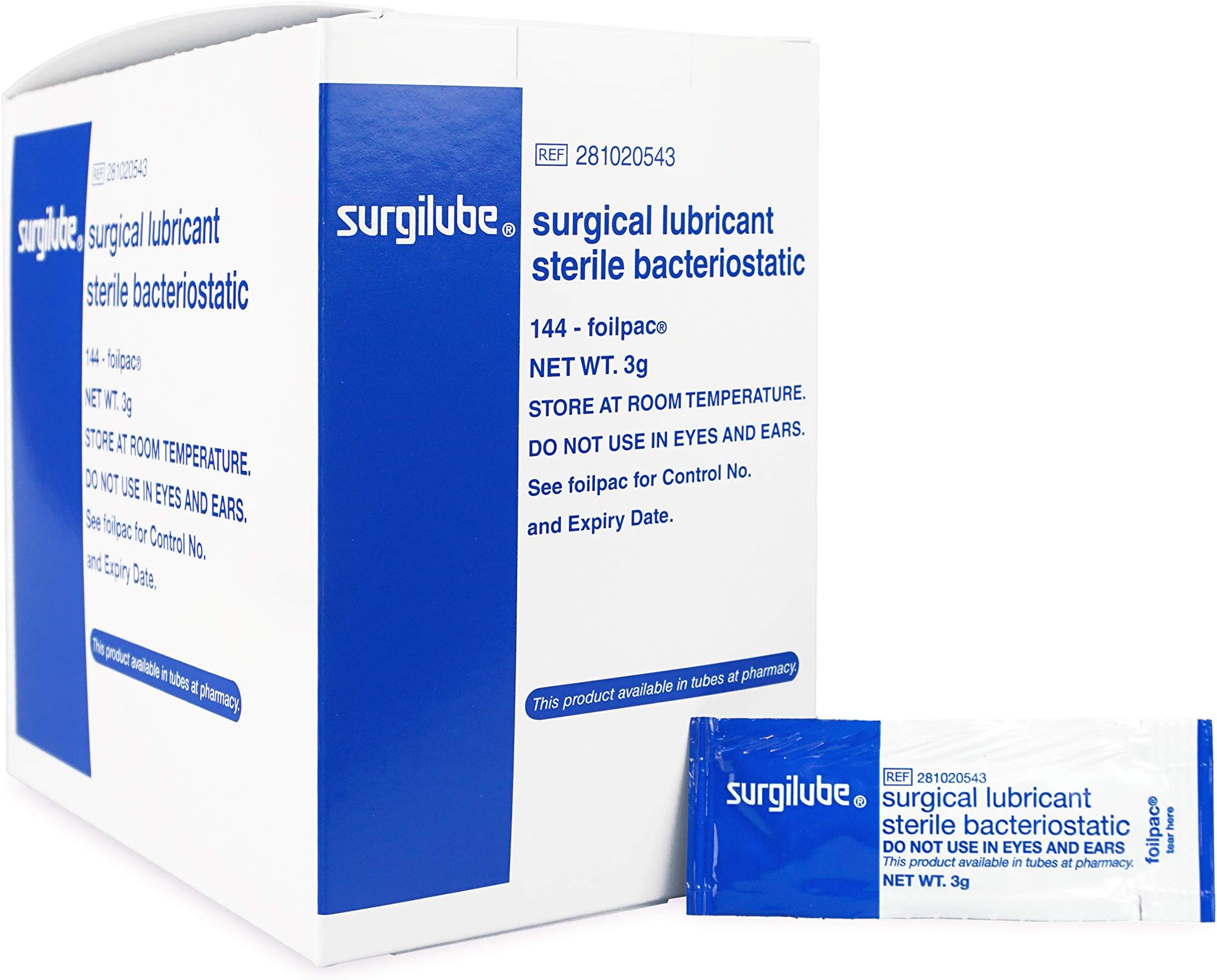 Surgilube Lubricating Jelly-FoilPac - 144 Packets/Box Packets Surgical Lubricant Sterile Bacteriostatic Jelly (3g FoilPac Box of 144 Packets),1 Box