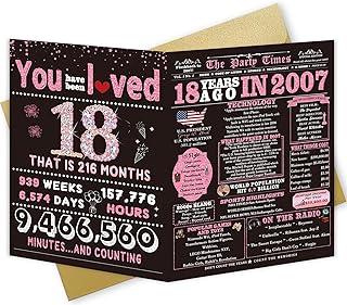 Happy 18th Birthday Card Gifts for Girls, Daughter, Niece, Granddaughter, 18th Birthday Decorations for Girls, Large Birthday Card for 18 Year Old, Funny Back in 2007 Birthday Card, Rose Pink Gold - Buy now