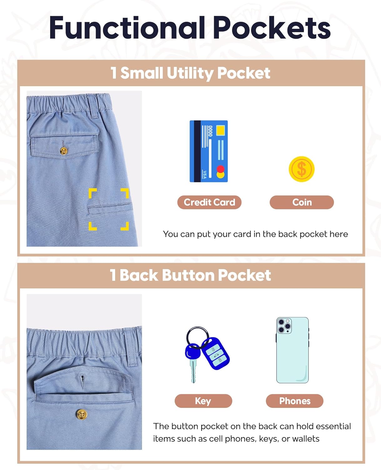 maamgic Men's Classic-fit 7" Cotton Casual Shorts Elastic Waistband with Multi-Pocket Daily Wear Walking Summer Outfit - Image 5