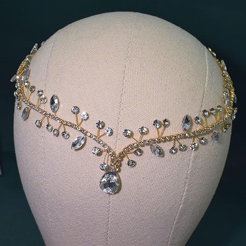 Miniatura 5 de Diadema de boda para novia, diadema nupcial con diamantes de imitación, accesorios para el cabello para novias y damas de honor (dorado)
