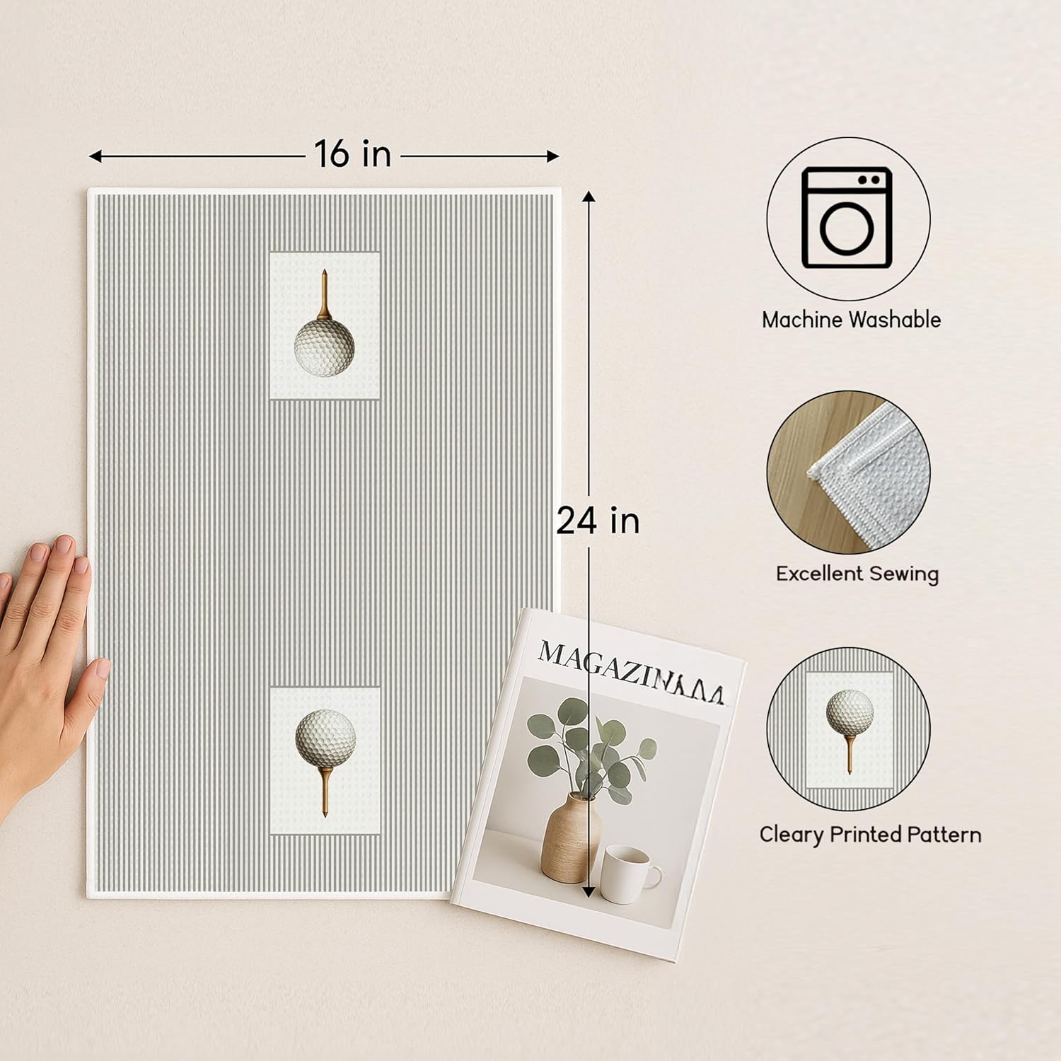 Vintage Sports Striped Hand Towels, Gifts for Sports Lovers, Golf Football Basketball Baseball Decorative Hand Tea Towels for Boys Bathroom Gym Yoga, 16x24 Inches Set of 4 - Image 6