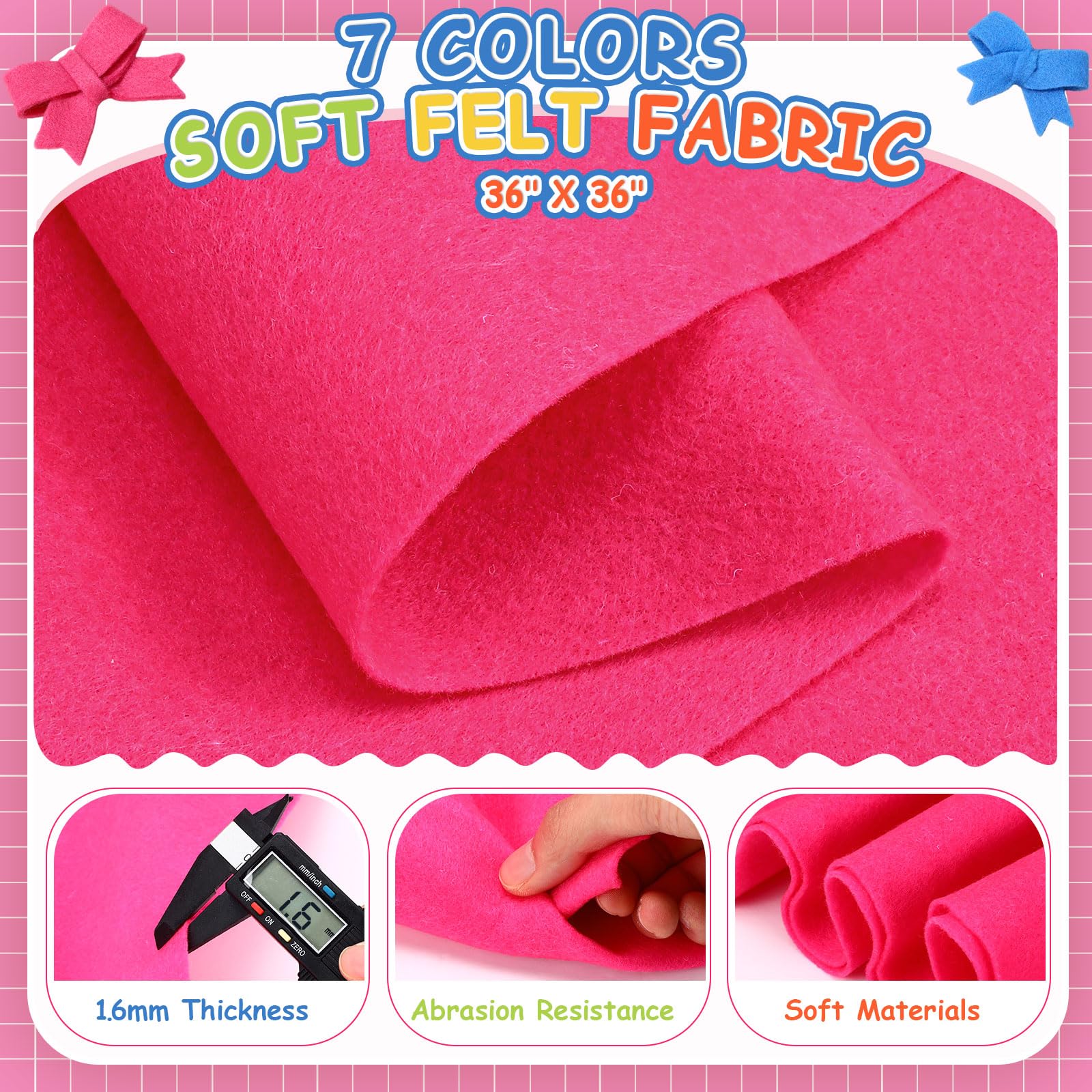 Peryiter 7 Rolls Felt Fabric 36" X 36"(1 Square Yard) 1.6mm Large Fabric Sheets Soft Craft Felt by The Yard for Sewing DIY Art Craft Project Decorations(Rainbow Series)