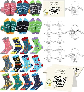 36 Pcs Housekeeping Week Gifts Sets Include Novelty Housekeeper Crew Socks Housekeeping Keychains with Thank You Card for International Housekeepers Week Appreciation Favors Supplies