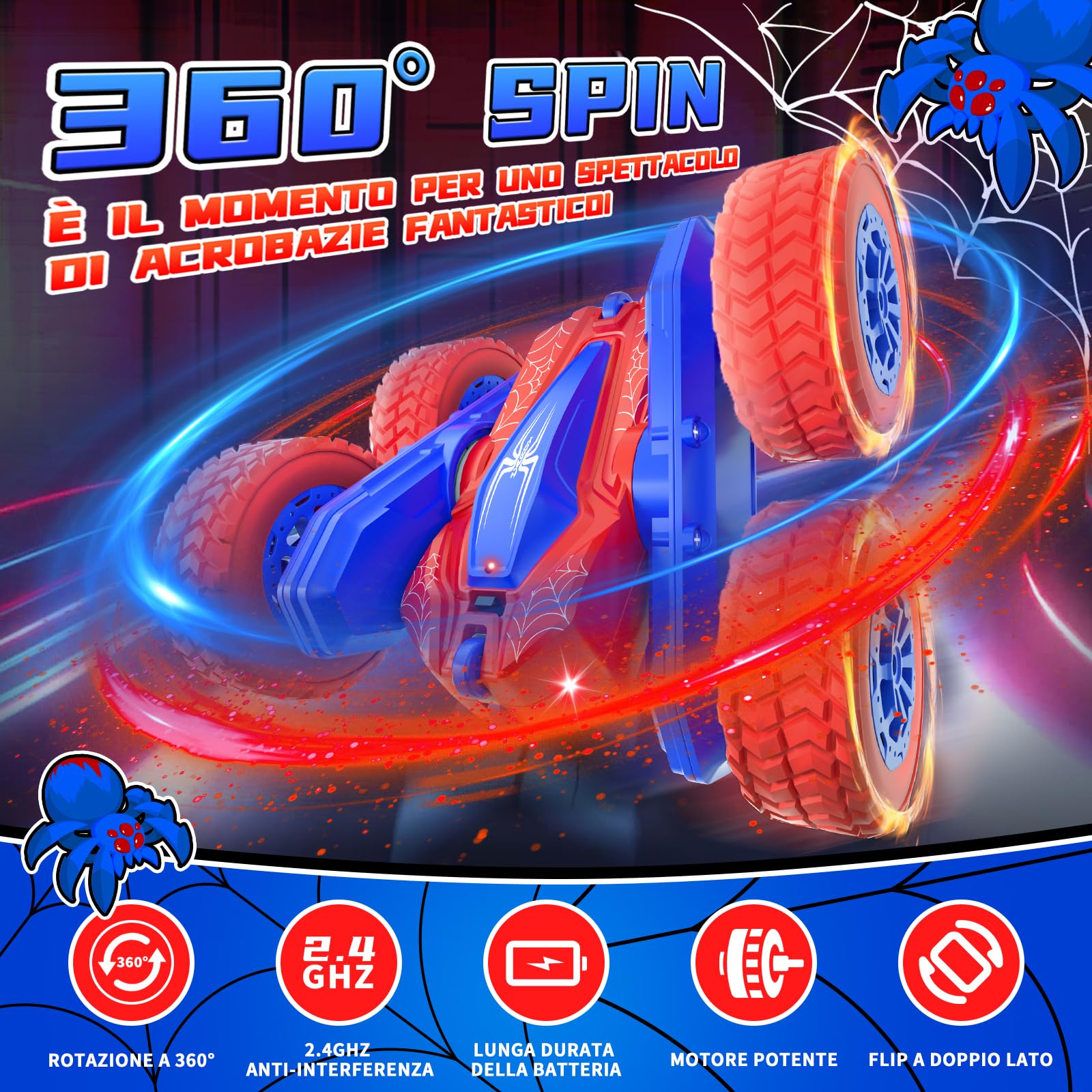 CYLION Macchina Telecomandata per Bambini, 2.4GHz 4WD Macchina Telecomandata Flip Doppio Laterale a 360° Monster Truck per 4 5 6 7 8 9 10 12 Bambini
