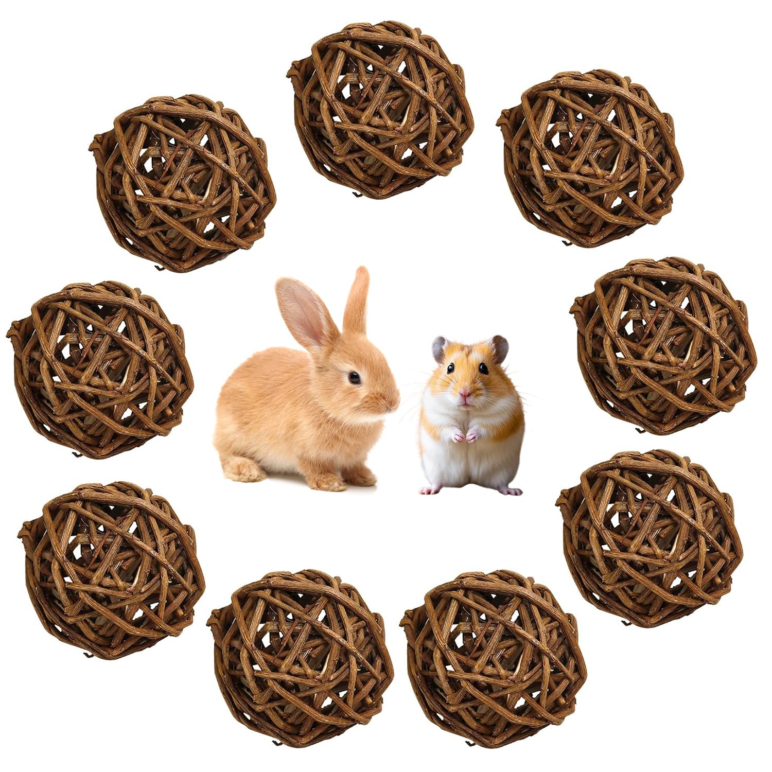 Gansdnek Pack of 9 Chew Balls, Chewing Small Animal Toy, Natural Willow Branch Ball for Rabbits, Guinea Pigs, Chinchillas, Hamsters, Mice, Parrots (5 cm)