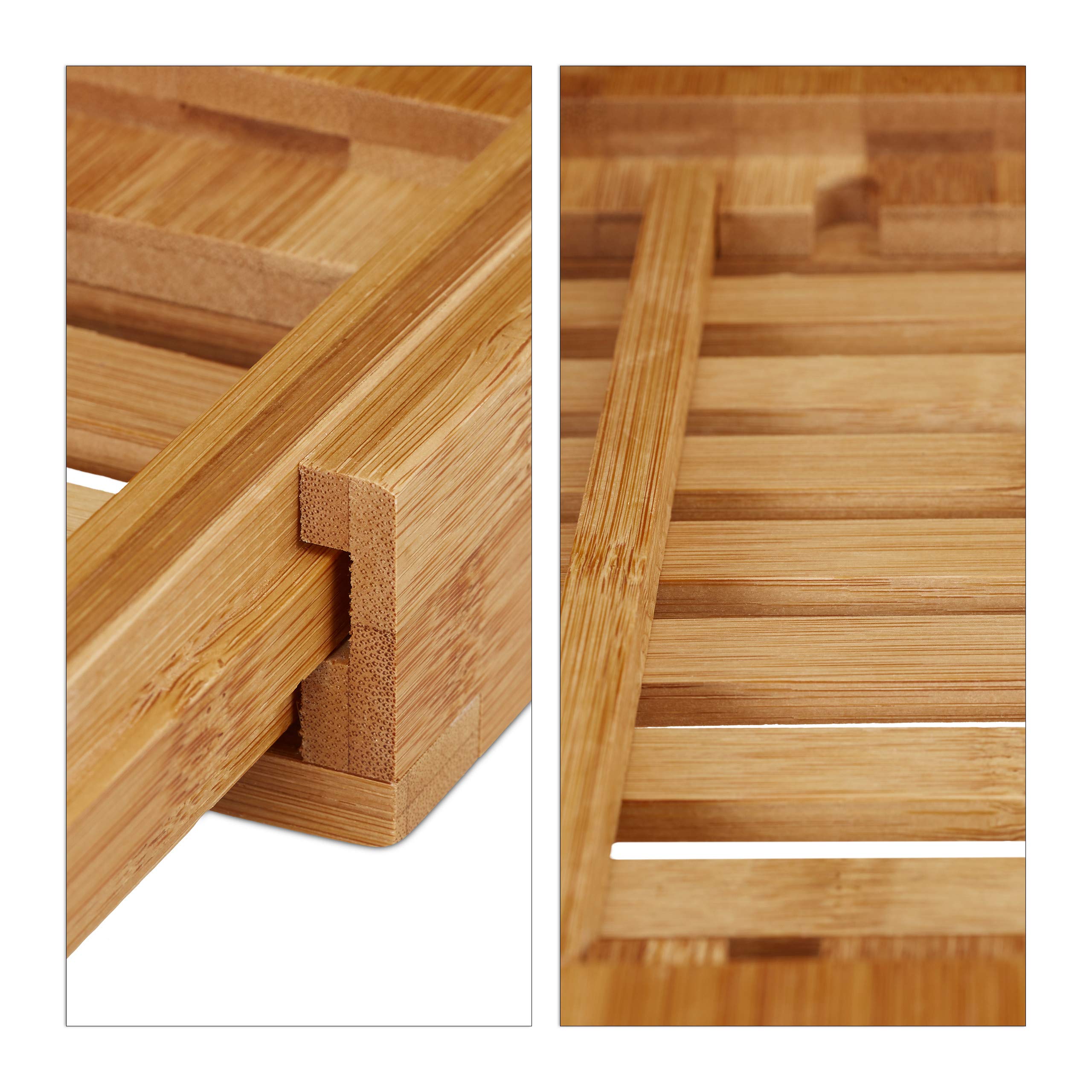 Relaxdays Pont de Baignoire XL, avec Serre-Livre & pour Tablette, Plateau Luxueux, Bambou, Extensible 70-105 cm, Nature