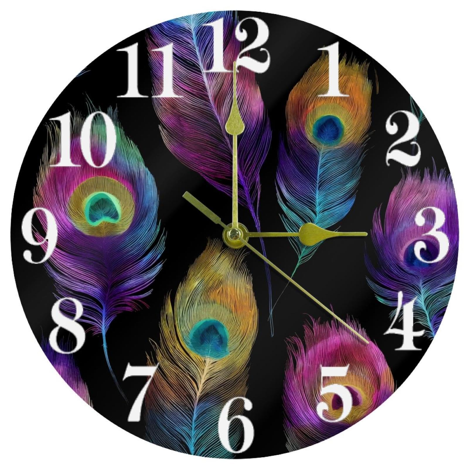 Horloge murale plumes de paon pour une cuisine moderne et chaleureuse