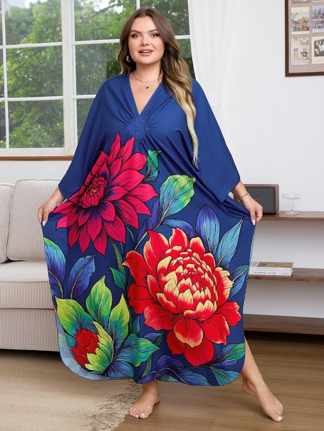 Kaftan Dress for Women - Plus Size Caftan Maxi Beach Dress Moo Moos Loungewear, Swimsuit Cover Up for Beach, Pool or Vacation - Image 5