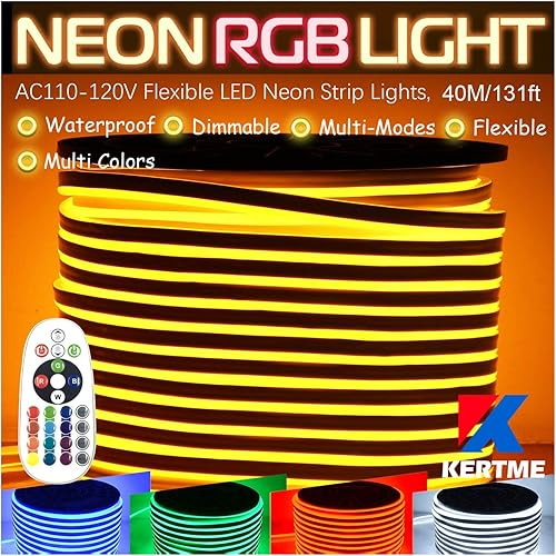 Miniatura 10 de Tira de luz LED RGB de neón, AC110-120 Vflexible, impermeable, regulable, multicolor, multimodos, cuerda de luz + control remoto de 24 teclas para