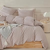 Vista 12 de WARMDERN - Juego de funda de edredón tamaño Queen, juego de ropa de cama de 3 piezas de microfibra lavada color beige, funda de edredón con textura