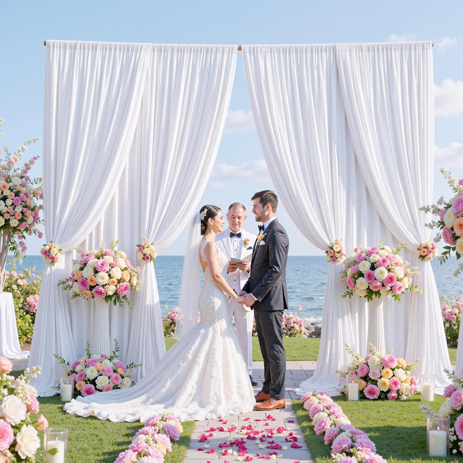 30ftx12ft White Backdrop Curtains for Wedding Parties, Wrinkle Free 6 Panels Silky Polyester 12 ft Long Photo Backdrop Drapes Back Drop Cloth Drapery for Birthday Photography Background Curtains